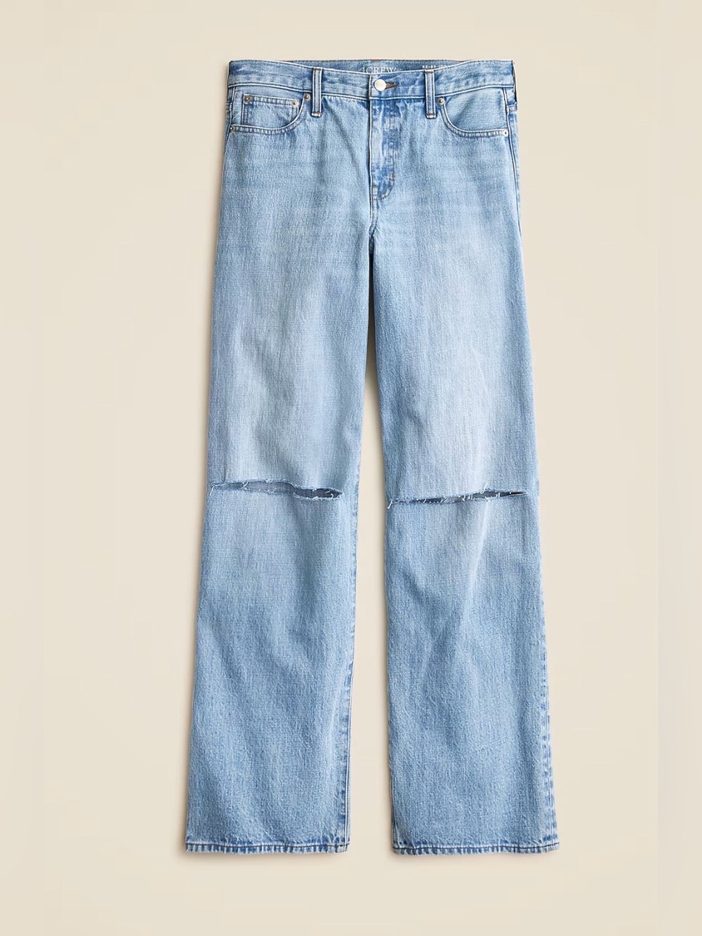 J. Crew Distressed Low Rise Baggy Jeans Size 28 Style CH957 Ripped Knee